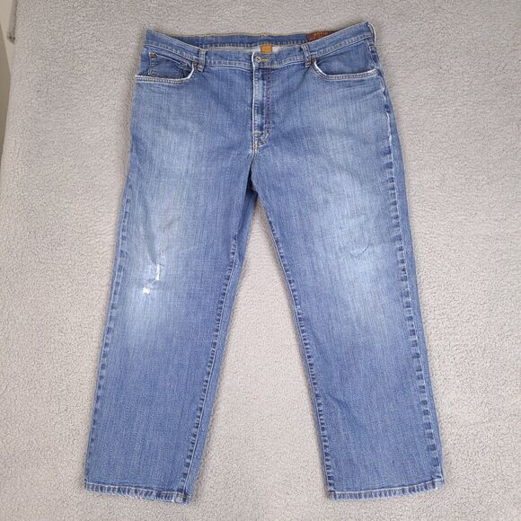 Orvis Jeans Mens 41 x 28.5 Blue Denim Straight Leg Distressed Cotton Blend - Picture 1 of 16